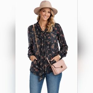388-Aditionelle Black Floral Women's‎ Blouse